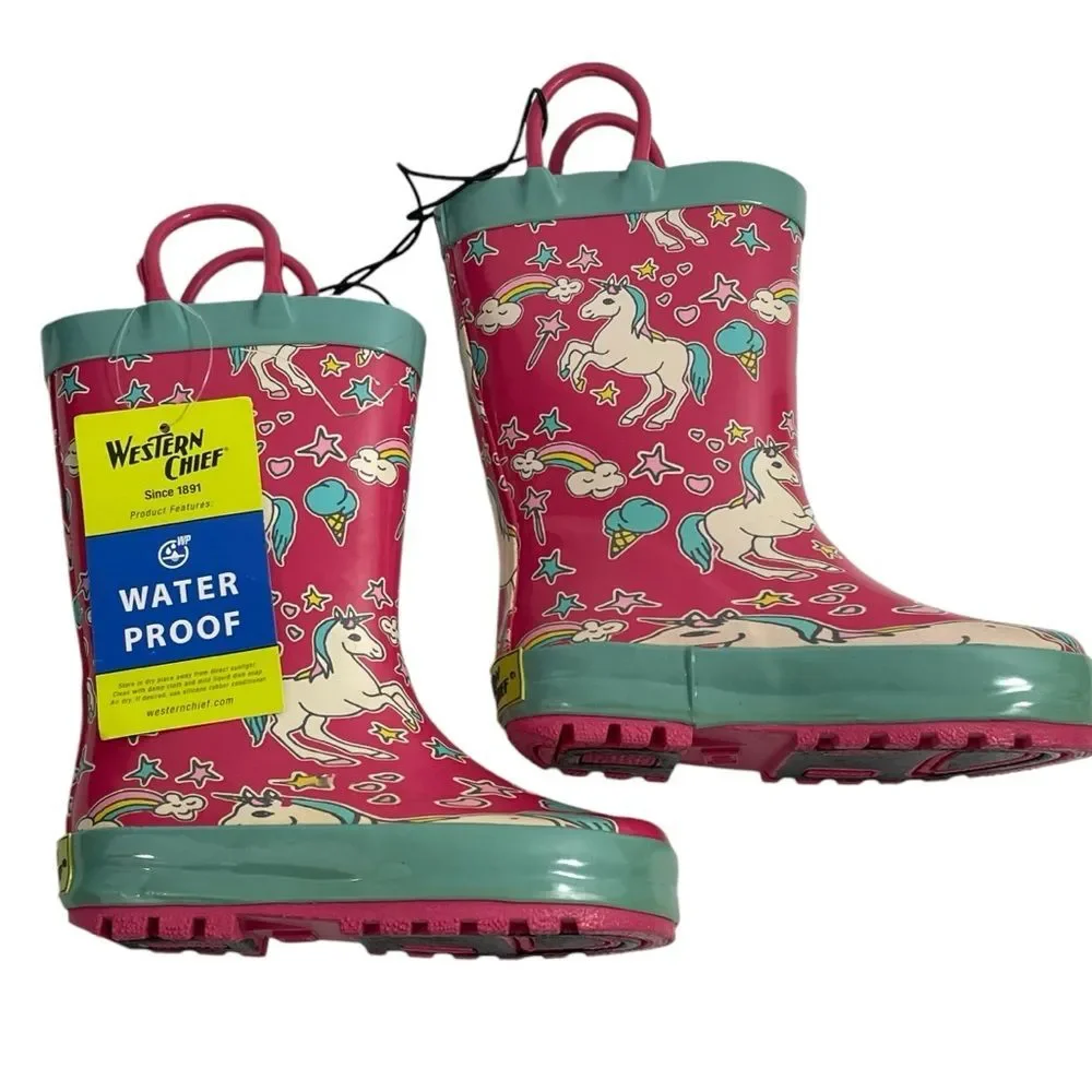 NWT Western Chief Girls Fuchsia Pink Sweet Unicorn Rain‎ Boots Size 7/8 Shoes